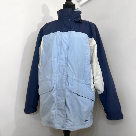 Vintage Two Tone Blue Two Layer Fleece + Winter Jacket Thick Warm Three Pockets - Picture 2 of 11